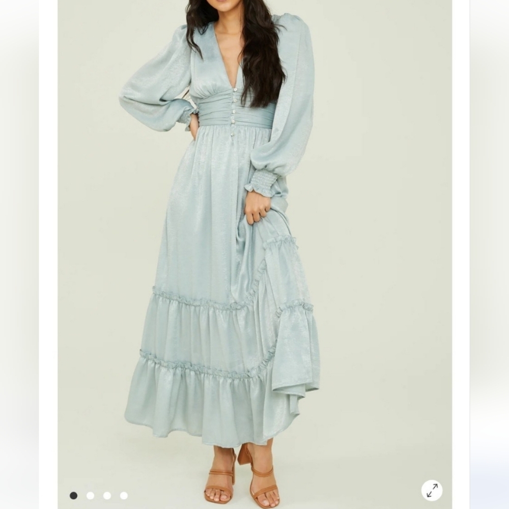 Altar'd State Cottagecore Sage Green Long Sleeve Maxi Dress